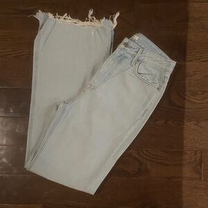 GRLFRND Light Blue Cropped Jeans with Frayed Hem